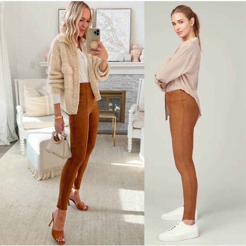 Spanx Faux Suede Pull On Leggings in Rich Caramel Size Medium